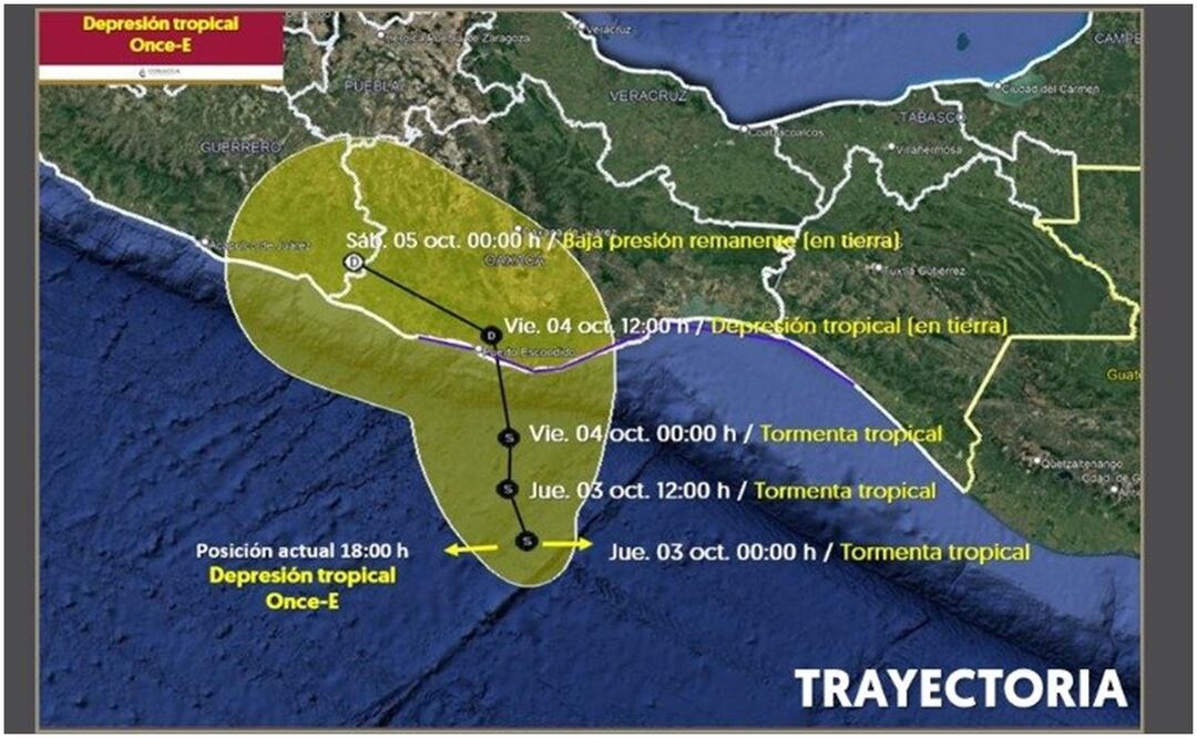 Trayectoria de Depresión tropical Once-E. Foto: Conagua