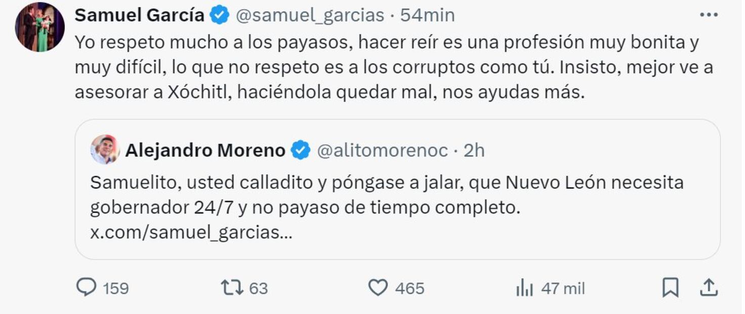 Alito Moreno se lanza contra Samuel García. Foto: Captura de pantalla.