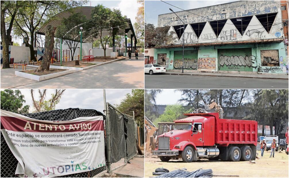En el módulo Licenciado C astillo se tiene prevista la Utopía. Hubo
resistencia vecinal y se organizó una consulta indígena, en la que ganó el sí
al proyecto. Los trabajos no han empezado, explicó la alcaldía.

Se tenía previsto que la Utopía estaría en el Centro Deportivo Kid Azteca

pero la Secretaría de Obras informó que serán dos: en Eje 1 Norte Héroe de
Granaditas del 72 al 96 y en el Teatro Celestino Gorostiza. No hay obras.

Casi la mitad de este deportivo ha sido cerrada con una malla metálica
que indica la construcción de una Utopía. Se pueden ver trabajos de
remoción del terreno que antes era una cancha de beisbol.

Son cuatro canchas de futbol las que se encuentras cerradas y con
presencia de trabajadores y máquinas en el interior del Deportivo
Magdalena Mixhuca. Es una de las seis donde empezaron obras.
Fotos: Darío Luna y Jorge Medellín / EL UNIVERSAL