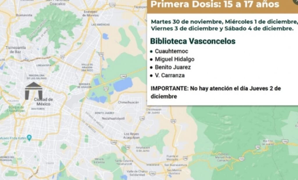 Estas son las fechas de vacunación para menores de 15 a 17 años en la CDMX