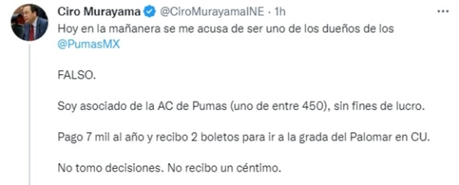 Ciro Murayama desmiente ser “dueño” de Pumas, como se afirmó en la mañanera de AMLO