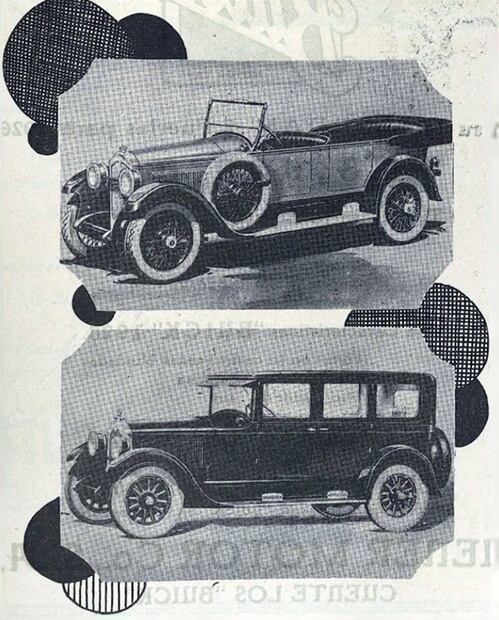 “EL UNIVERSAL ILUSTRADO” difundió en octubre de 1925 estas fotos de dos carros que la firma Buick lanzaría para 1926: el de arriba es un descapotado de tipo turismo y el de abajo un sedán. Hemeroteca EL UNIVERSAL.