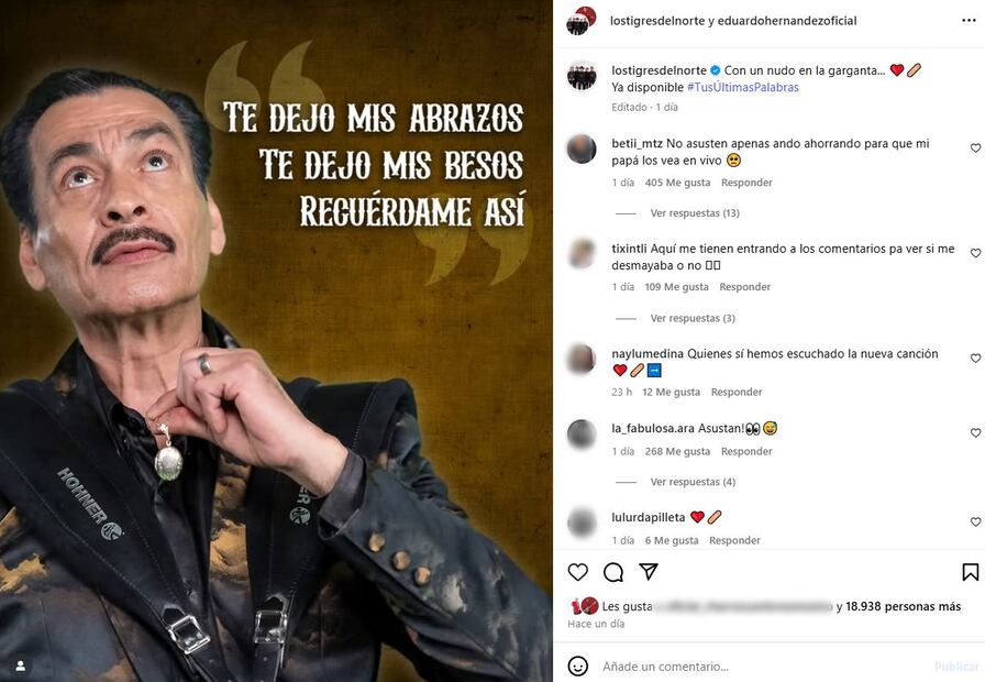Esta publicación de Los Tigres del Norte alertó a los fans sobre la salud del integrante Eduardo Hernández.