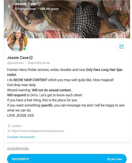 La actriz de "Harry Potter", Jessie Cave, probará suerte con su cabello como fetiche.