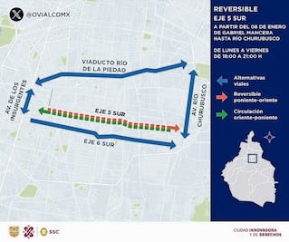 A partir de este lunes por la tarde, Eje 5 Sur será reversible