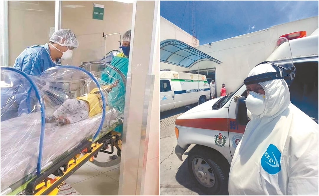 El paramédico Miguel Herrera califica la tercera ola de la pandemia como catastrófica y explica que en la zona de Hidalgo que cubre no hay una ambulancia de terapia intensiva con ventilador y oxígeno. Fotos: Dinorath Mota. EL UNIVERSAL