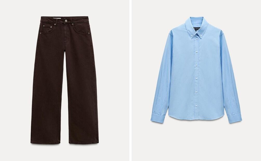 Los pantalones de mezclilla de color marrón están de moda. Foto: Zara