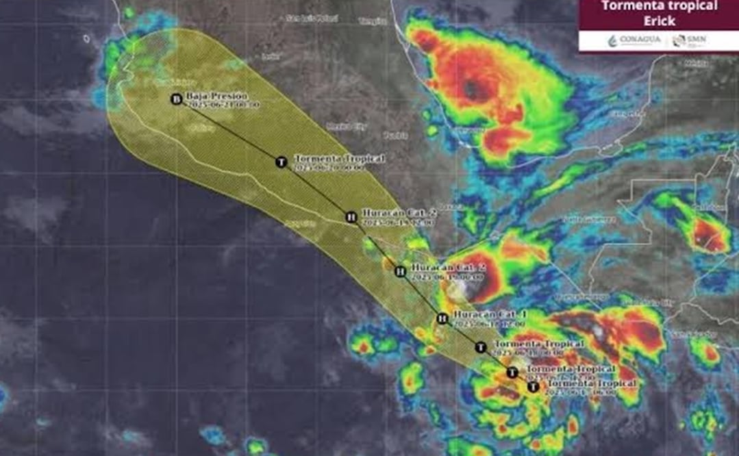Posible evolución de la tormenta tropical Erick a huracán categoría II en Oaxaca y Guerrero. Foto: Especial