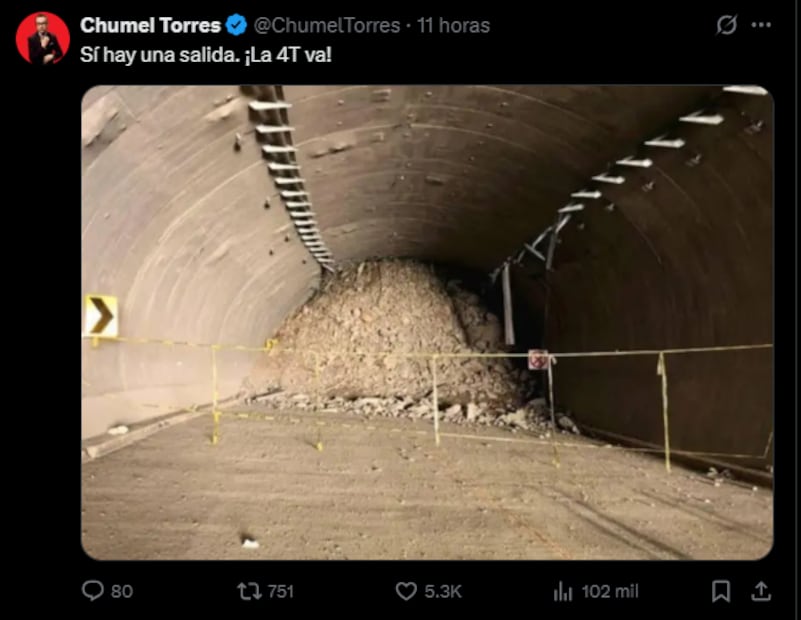 La caída del túnel en la autopista Mitla–Tehuantepec genera reacciones en redes, entre ellas la del comediante que lanzó una crítica sarcástica al gobierno federal
Foto: Captura de pantalla en redes sociales