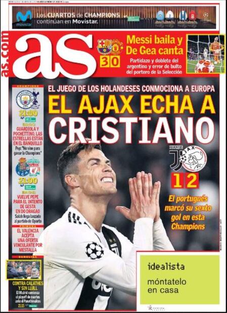 Las portadas en el mundo destacan la eliminación de Cristiano y la Juventus