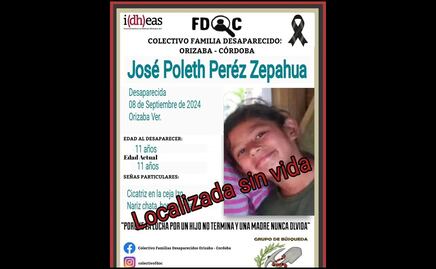 Localizan sin vida a la niña Poleth, reportada como desaparecida en Orizaba, Veracruz