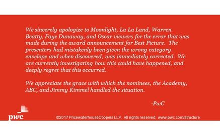 PwC acepta error en los Oscar; anuncia una investigación