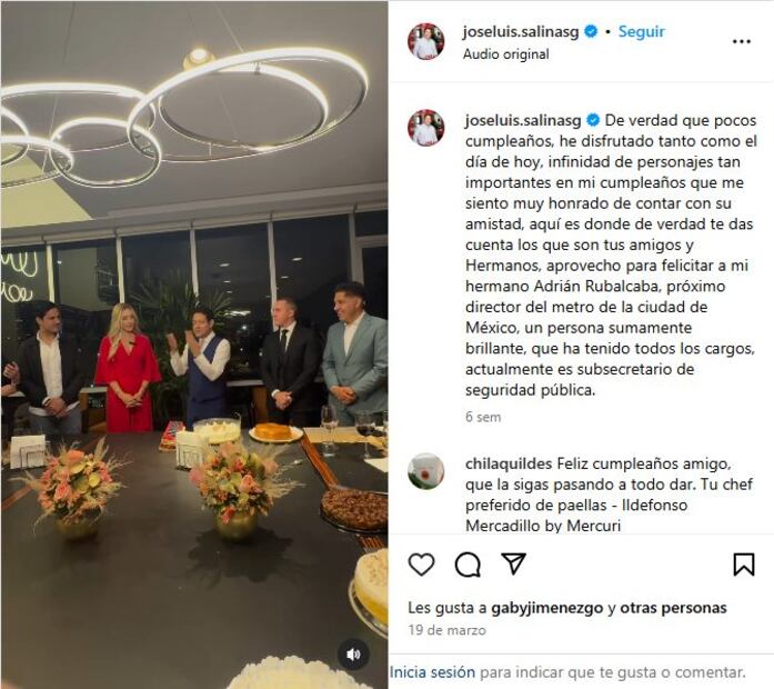 Festejo del empresario José Luis Salinas, celebrado el 19 de marzo de 2025, seis semanas antes del nombramiento de Rubalcava. Foto: Captura