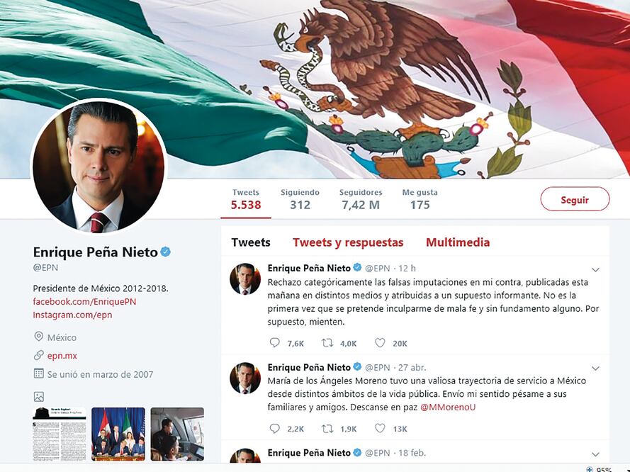 Defensa. En su cuenta de Twitter, Enrique Peña Nieto rechazó las imputaciones en su contra respecto al soborno para la compra de Fertinal. Foto: Twitter