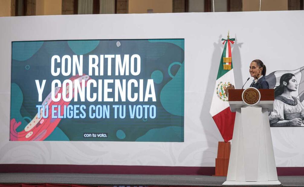 A un día de que concluya la campaña para la elección judicial, la presidenta Sheinbaum Pardo aseguró que millones de personas mexicanas participarán el 1 de junio para la elección popular de jueces, magistrados y ministros. Foto: Gabriel Pano / EL UNIVERSAL