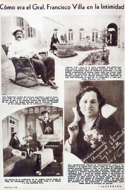 Plana de EL UNIVERSAL ILUSTRADO del 29 de junio de 1933, con una visita por la “Quinta Luz”. El historiador y colaborador de EL UNIVERSAL, Fernando Figueroa, llamó a Luz Corral “la Catedral de las mujeres que estuvo con Pancho Villa”, por su presencia en la vida del general y el respeto que le tuvieron los cercanos y hasta enemigos de su esposo. Foto: Hemeroteca EL UNIVERSAL.