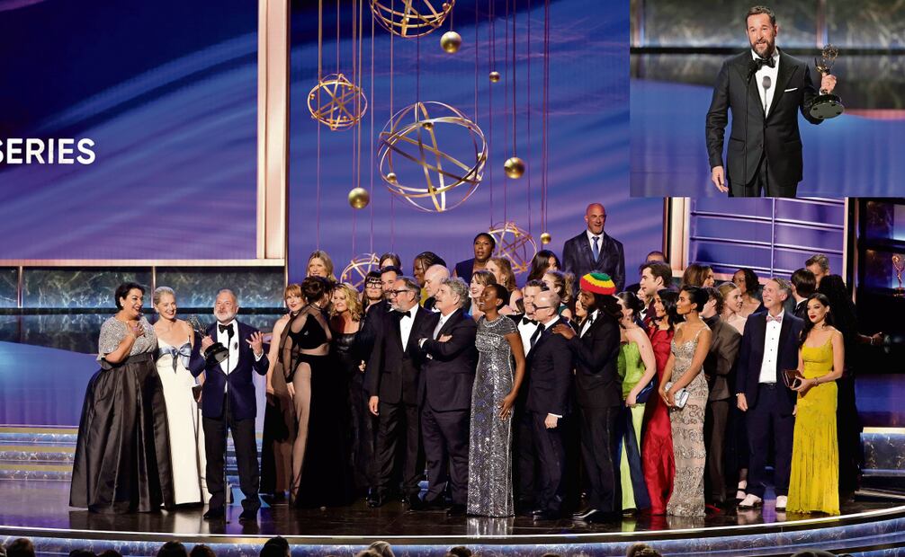 Elenco y equipo de The Pitt subieron felices para recibir el premio a Mejor serie dramática (también ganaron Mejor actor: Noah Wyle). El equipo de Adolescence subió por su galardón. Fotos: AFP, AP y EFE