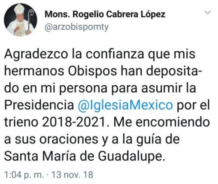 Rogelio Cabrera, arzobispo de Monterrey, nuevo presidente la CEM