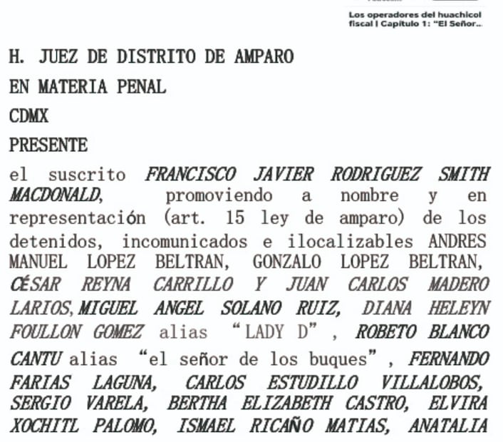 La demanda de amparo fue presentada por Francisco Javier Rodríguez Smith Macdonald contra cualquier orden de captura “por evasión fiscal y/o tráfico de hidrocarburos”.