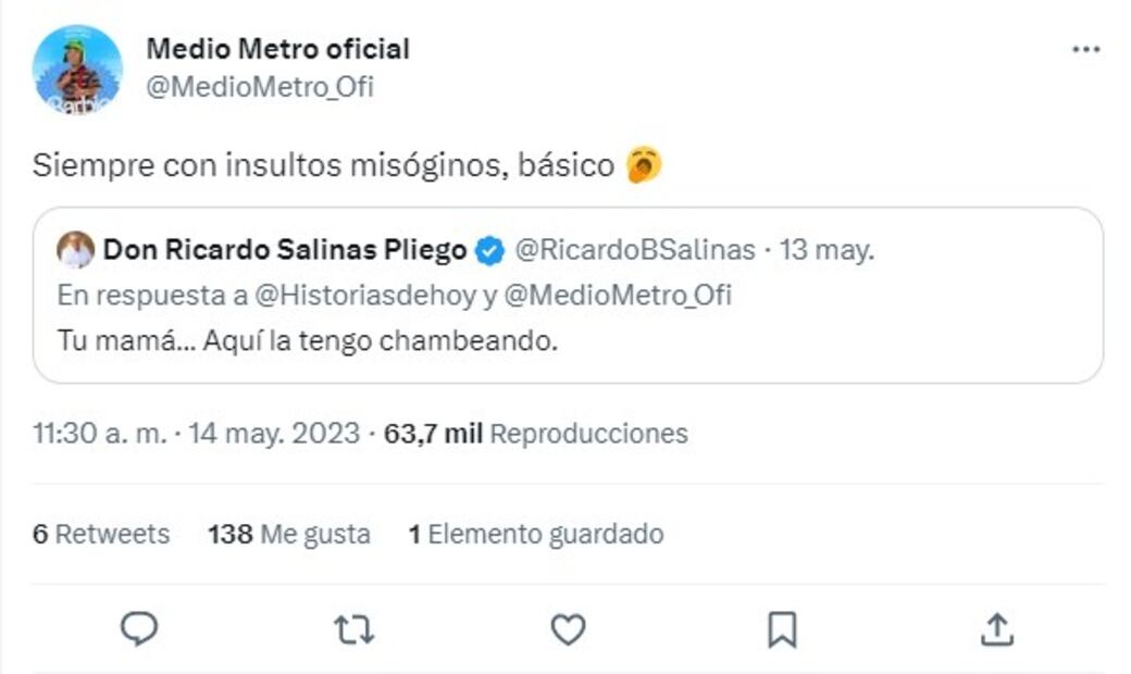 Medio Metro respondió a Salinas Pliego. Foto: Twitter