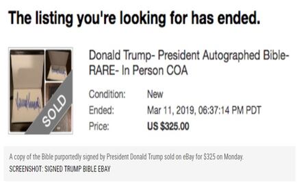 Venden Biblia "autografiada" por Donald Trump en 325 dólares