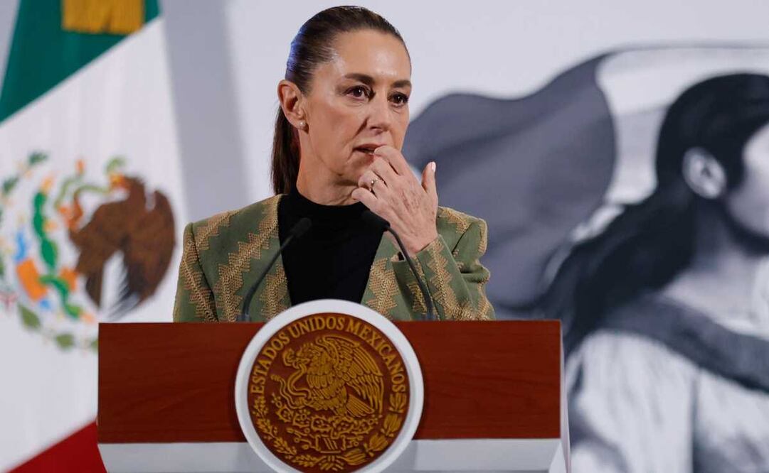 Claudia Sheinbaum, presidenta de México, durante la mañanera del 15 de abril del 2025 en Palacio Nacional. Foto: Diego Simón / EL UNIVERSAL