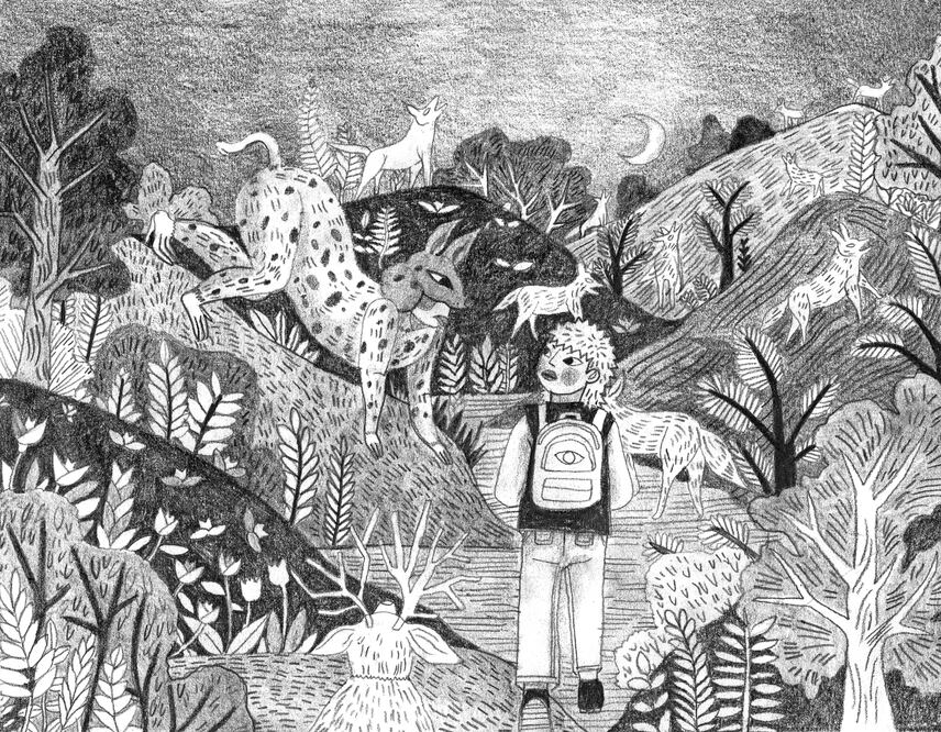 Ilustración del libro que retrata al personaje de Lupe, quien huye de casa y conoce el fenómeno de la desaparición. Ilustración: Rosario Lucas