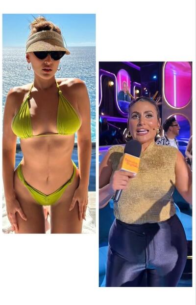 Sofía Rivera Torres antes y después de estar embarazada; la conductora asegura que la segunda foto está editada.