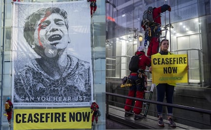Activistas despliegan pancarta en el Museo Reina Sofía para exigir alto al fuego en Gaza