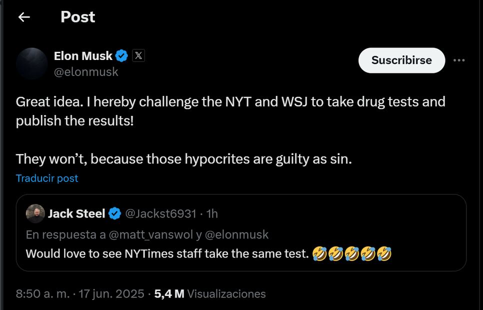 Elon Musk a través de X. Foto: captura de pantalla