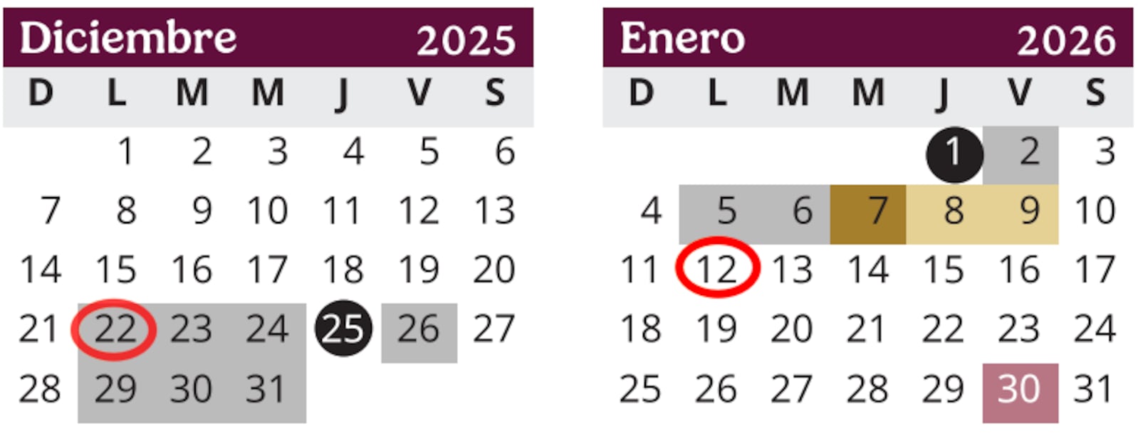 Vacaciones de diciembre 2025
