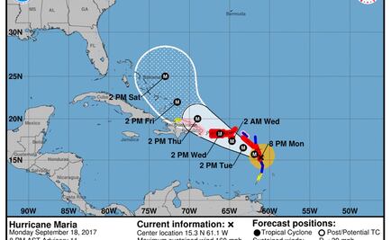 Huracán "María", de categoría 5, toca tierra en Dominica