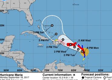 Huracán "María", de categoría 5, toca tierra en Dominica