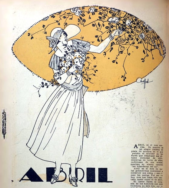 Aunque ninguno de los dos muestra su preocupación, la condesa expresaría su deseo de cortar la última flor del tiempo. La impresión de 1925 del Ilustrado representa la primavera. Hemeroteca EL UNIVERSAL.