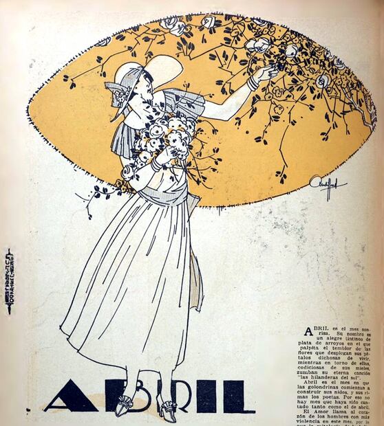Aunque ninguno de los dos muestra su preocupación, la condesa expresaría su deseo de cortar la última flor del tiempo. La impresión de 1925 del Ilustrado representa la primavera. Hemeroteca EL UNIVERSAL.