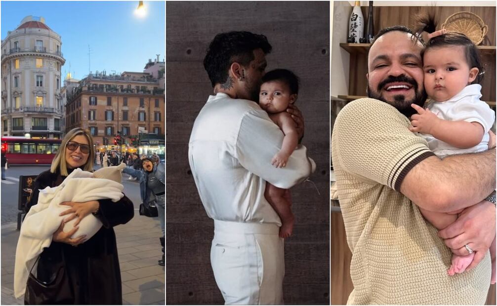 Mamá de Christian Nodal carga a Inti y Cazzu aparece en la foto. Nodal y su padre  también aparece con la bebé que nació en septiembre de 2023.