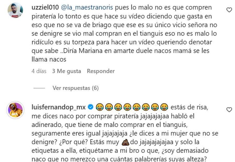 Luis Fernando Peña se defiende en Instagram de usuario que lo llama "naco".