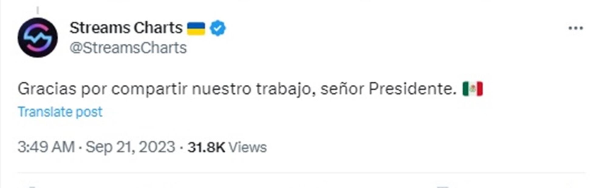 Stream Charts agradece a AMLO. Foto: Captura de pantalla