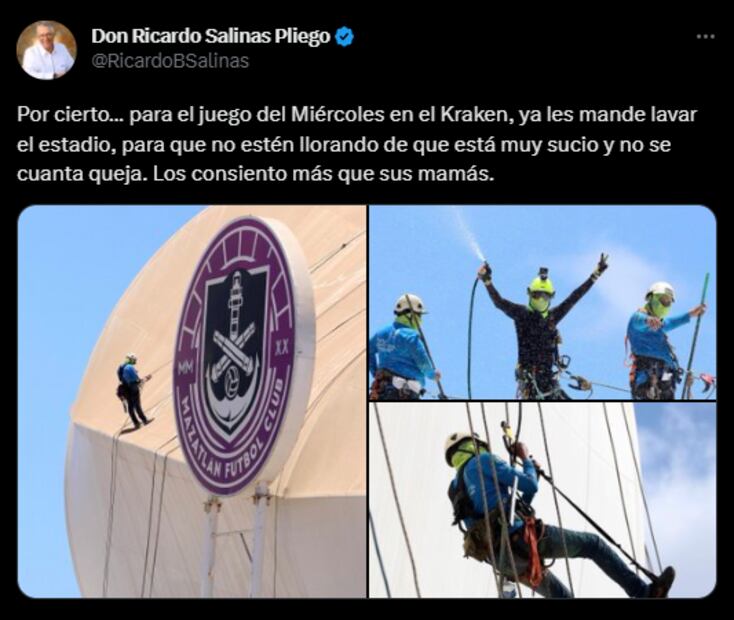 Ricardo Salinas mandó limpiar el Estadio Kraken