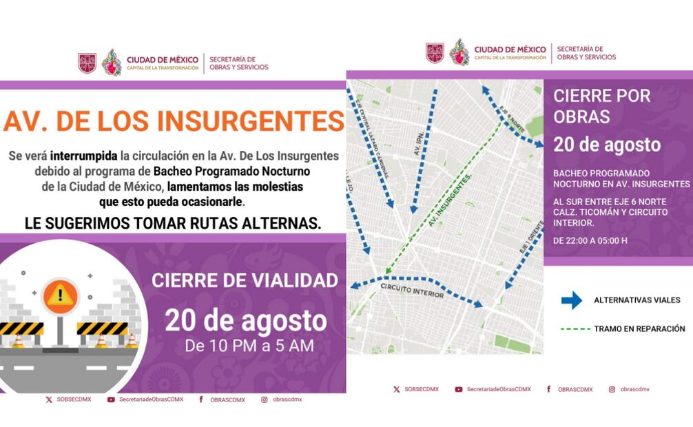 Alternativas viales: Calzada Vallejo, Calzada de los Misterios, Circuito Interior, Avenida Revolución, Eje 4 Poniente, Calzada de Tlalpan y Viaducto Tlalpan. Foto: Especial.