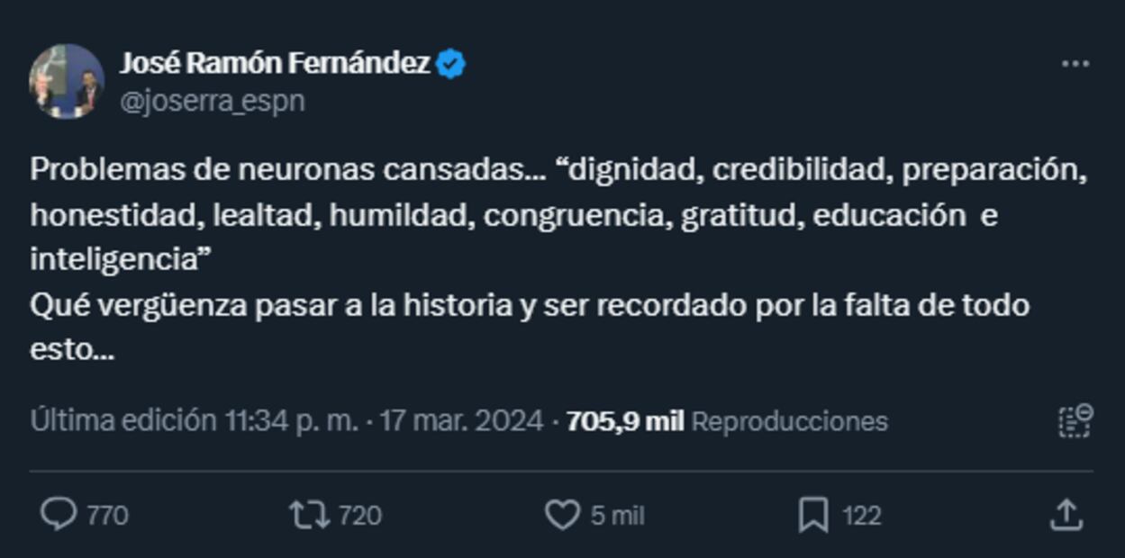 José Ramón Fernández contrataca y responde en X a David Faitelson - Foto: Captura de pantalla