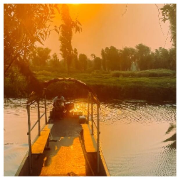 Una embarcación privada te conducirá hacia el glamping en una isla de Xochimilco. Imagen: Instagram @yo_epico.