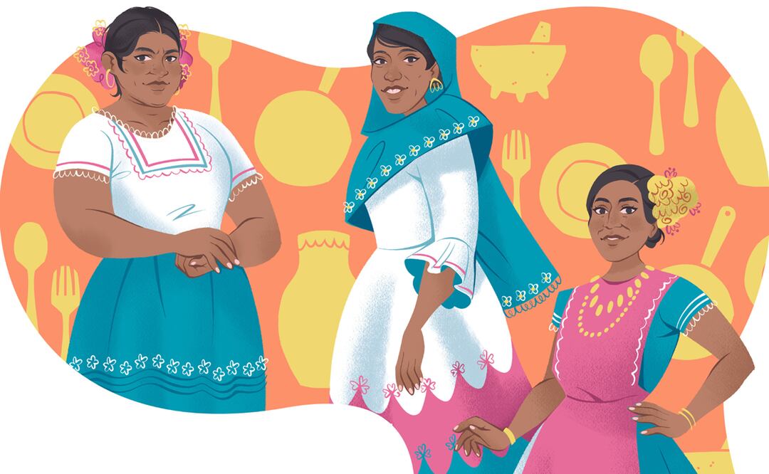 Cocineras tradicionales muxes. Ilustración: Ivan Vargas / El Universal