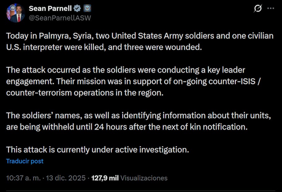 Sean Parnell a través de su cuenta oficial de X. Foto: captura de pantalla