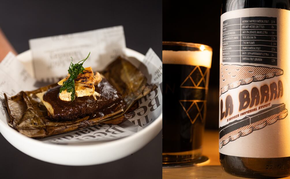 Tamal de mole negro oaxaqueño con pollo al orégano con una "S’mores Imperial Stout". Foto: cortesía