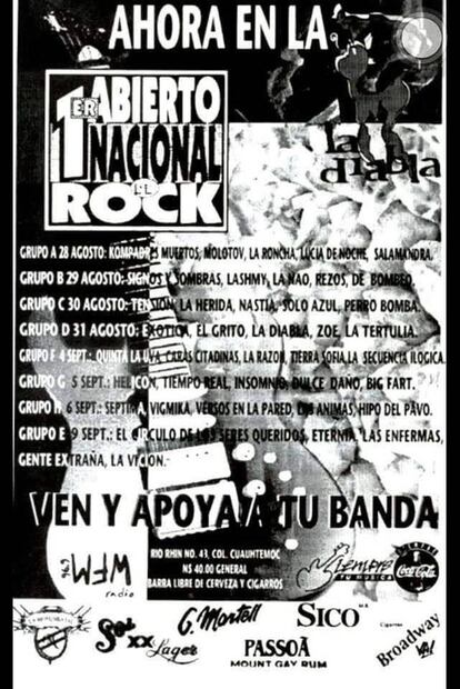 En el Primer Abierto Nacional de Rock que organizó La Diabla se dieron cita formaciones como Insomnio, Vigmika, Zoe, Molotov, Eternia, Salamandra y más, muchas más. ESPECIAL.