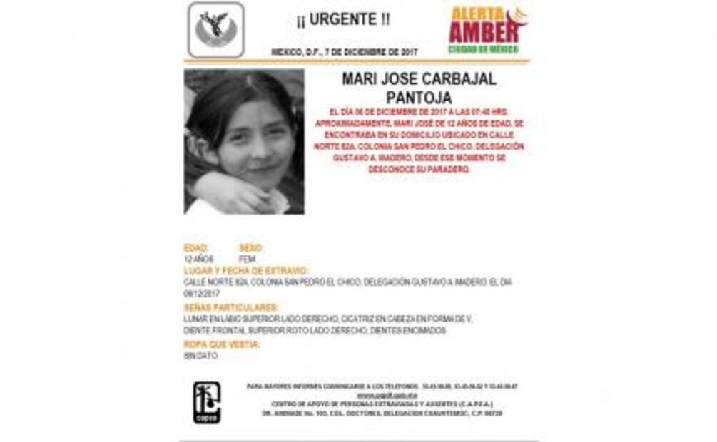 Activan Alerta Amber por menor extraviada en la GAM
