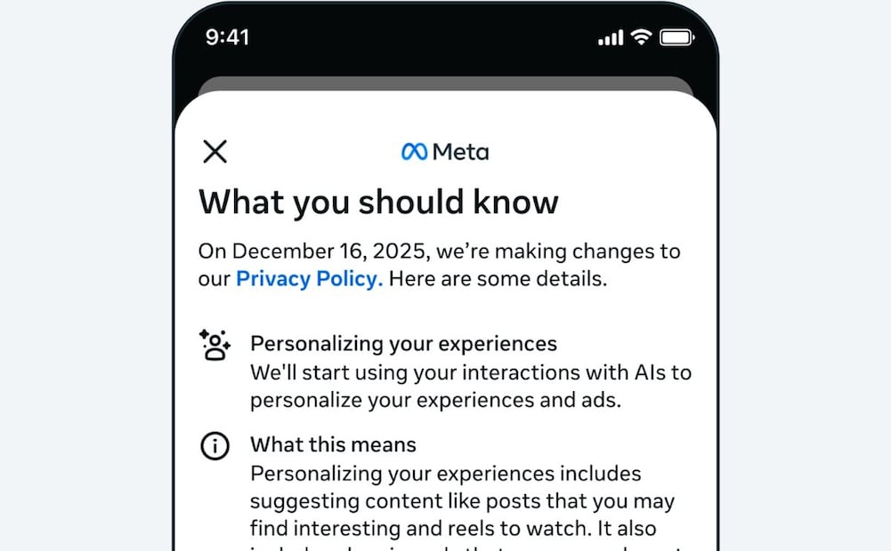 Meta ajustará las recomendaciones de sus apps con IA. Imagen: Meta