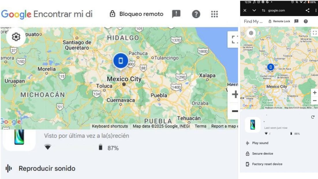 "Encontrar mi dispositivo" con Gmail. Foto: Captura de pantalla