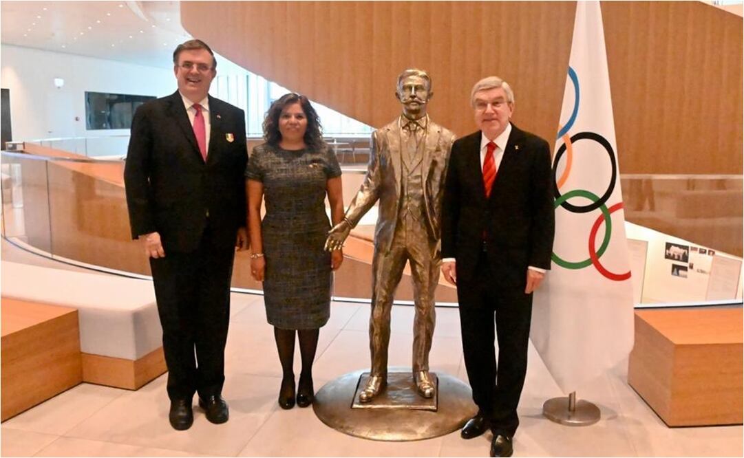 Marcelo Ebrard, María José Alcalá y Thomas Bach en la reunión de este viernes